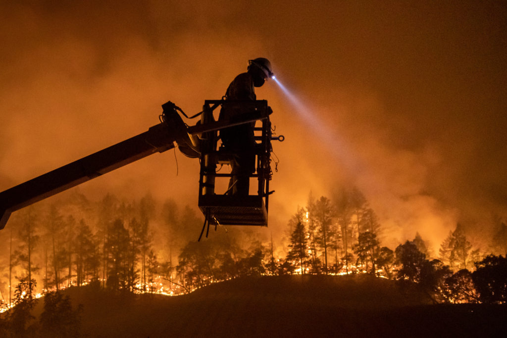 Glass Fire burns as telecom employee installs fiberoptic cable