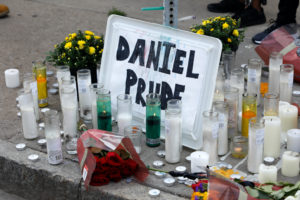A view of a makeshift memorial on Jefferson Avenue following the death of a Black man, Daniel Prude, after police put a spit hood over his head during an arrest on March 23, in Rochester, New York, U.S. September 3, 2020. Photo by Lindsay DeDario/REUTERS