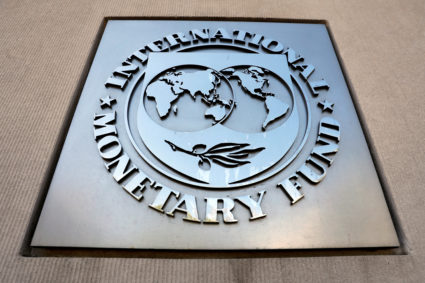 International Monetary Fund logo is seen outside the headquarters building during the IMF/World Bank spring meeting in Washington, U.S., April 20, 2018. Photo by Yuri Gripas/Reuters