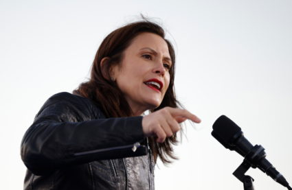 Michigan Governor Gretchen Whitmer speaks ahead of Democratic U.S. presidential nominee and former Vice President Joe Biden, at a campaign drive-in, mobilization event in Detroit, Michigan, U.S., October 31, 2020. Photo by Brian Snyder/REUTERS