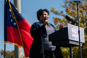 Former Georgia House of Representatives Minority Leader Stacey Abrams speaks ahead of former President Barack Obama's address in Atlanta, Georgia, U.S., one day before the election, November 2, 2020. Picture taken November 2, 2020. Photo by Brandon Bell/REUTERS