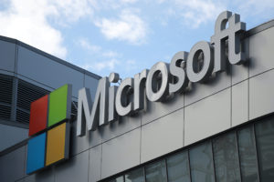 FILE PHOTO: A Microsoft logo is seen in Los Angeles, California U.S. November 7, 2017. Photo by Lucy Nicholson/File Photo/Reuters
