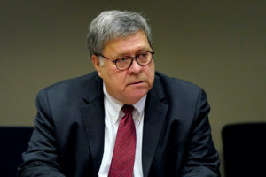 FILE PHOTO: U.S. Attorney General William Barr meets with members of the St. Louis Police Department, in St. Louis, Missouri, U.S., October 15, 2020. Photo by Jeff Roberson/Pool via REUTERS