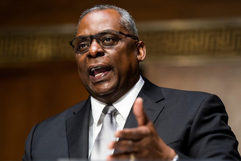 Retired General Lloyd Austin testifies before the Senate Armed Services Committee during his confirmation hearing to be the next Secretary of Defense in the Dirksen Senate Office Building in Washington, U.S. January 19, 2021. Photo by Jim Lo Scalzo/Pool via REUTERS