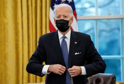 U.S. President Joe Biden prepares to meet with new U.S. Defense Secretary Lloyd Austin in the Oval Office at the White House in Washington, U.S., January 25, 2021.
