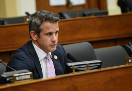 Rep. Adam Kinzinger (R-Ill.) questions witnesses during a House Committee on Foreign Affairs hearing looking into the firing of State Department Inspector General Steven Linick, on Capitol Hill, in Washington D.C., U.S., September 16, 2020. Kevin Dietsch/Pool via REUTERS