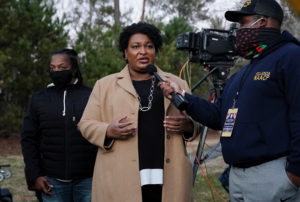 Stacey Abrams speaks to the media about the U.S. Senate runoff elections outside St. Paul's Episcopal Church in Atlanta, Georgia, U.S., January 5, 2021. REUTERS/Elijah Nouvelage