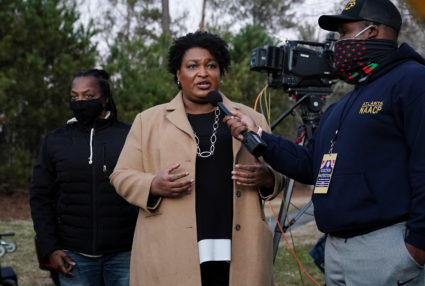 Stacey Abrams speaks to the media about the U.S. Senate runoff elections outside St. Paul's Episcopal Church in Atlanta, Georgia, U.S., January 5, 2021. REUTERS/Elijah Nouvelage