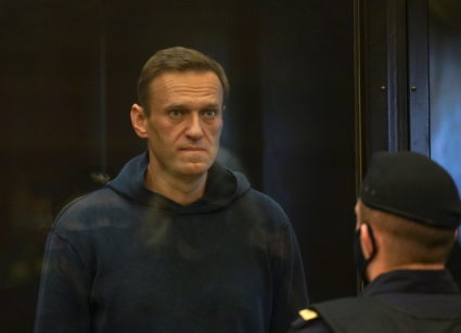 Russian opposition leader Alexei Navalny accused of flouting the terms of a suspended sentence for embezzlement attends a court hearing in Moscow, Russia February 2, 2021. Press service of Moscow City Court/Handout via Reuters