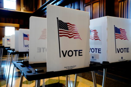 Unused privacy booths are seen at a voting site in Tripp Commons inside the Memorial Union building on the University of Wisconsin-Madison campus on Election Day in Madison, Dane County, Wisconsin, U.S. November 3, 2020. Photo by Bing Guan/REUTERS