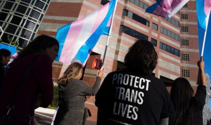 Members of the transgender and gender non-binary community and their allies gather to celebrate International Transgender Day of Visibility, March 31, 2017 at the Edward R. Roybal Federal Building in Los Angeles, California. Photo by Robyn Beck/AFP via Getty Images