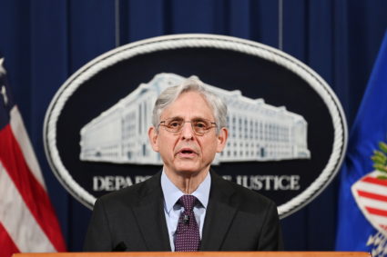 U.S. Attorney General Merrick Garland speaks at the Department of Justice in Washington, U.S. April 26, 2021. Photo by Mandel Ngan/Pool via REUTERS
