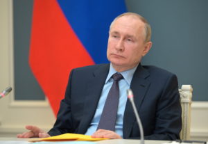Russian President Vladimir Putin attends a session of the board of trustees of the Russian Geographical Society via a video conference call in Moscow, Russia April 14, 2021. Photo provided by Sputnik/Alexei Druzhinin/Kremlin via REUTERS
