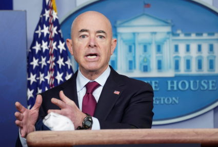 U.S. Department of Homeland Security Secretary Alejandro Mayorkas speaks during a press briefing at the White House in Washington, U.S., March 1, 2021, where he said combating ransomware is U.S. cyber priority. Photo by Kevin Lamarque/REUTERS