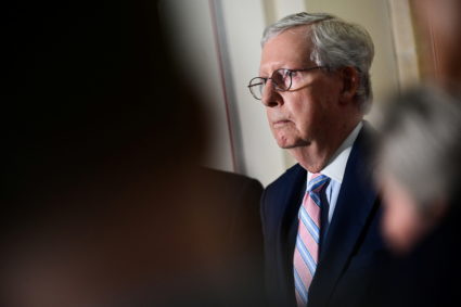 U.S. Senate Minority Leader Mitch McConnell (R-KY) speaks during a news conference with fellow Republican senators on Capitol Hill in Washington, U.S., May 25, 2021. Photo ERIN SCOTT/REUTERS