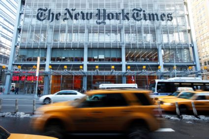 Vehicles drive past the New York Times headquarters in New York March 1, 2010. Photo by Lucas Jackson/Reuters