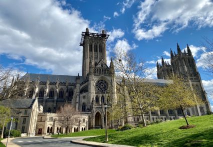 The Washington National Cathedral is seen closed on Good Friday due to coronavirus pandemic on April 10, 2020. - The global coronavirus death toll topped 100,000 Friday as Easter celebrations around the world kicked off in near-empty churches with billions of people stuck indoors to halt the pandemic's deadly worldwide march. Photo by DANIEL SLIM/AFP via Getty Images