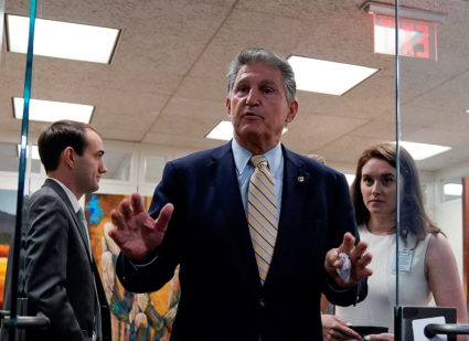 U.S. Senator Joe Manchin (D-WV) talks to reporters as he departs following a meeting in the Capitol Hill office of U.S. Sen. Kyrsten Sinema (D-AZ) in Washington, U.S., June 22, 2021. Photo by Joshua Roberts/REUTERS