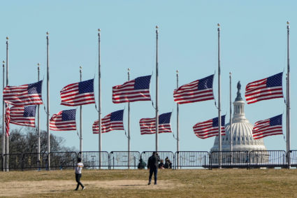 Flags fly at half staff in Washington D.C. in remembrance of COVID-19 victims
