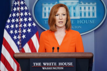 White House Press Secretary Jen Psaki speaks from the podium