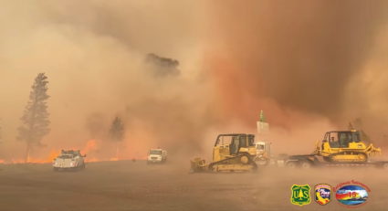 Fire tornado forms at Tennant Fire in the Klamath National Forest, in Macdoel, CA