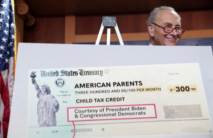 Schumer holds a press conference on the Child Tax Credit payments at the U.S. Capitol in Washington