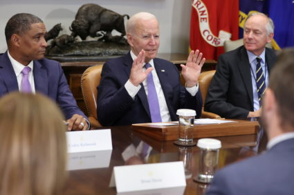 U.S. President Biden holds a meeting on infrastructure with labor and business leaders at the White House in Washington