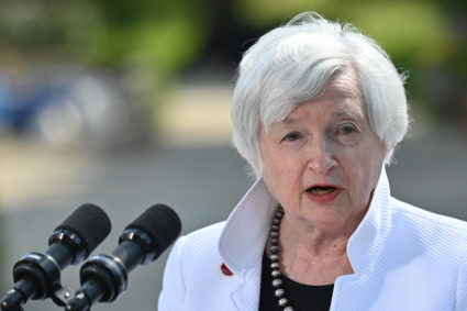 U.S. Treasury Secretary, Janet Yellen speaks during a press conference after attending the G7 Finance Ministers meeting at Winfield House on June 5, 2021 in London, England. Finance ministers from wealthy G7 nations on June 5 pledged commitment to a global minimum corporate tax of at least 15 percent, rallying behind a US-backed plan targeting tech giants and other multinationals accused of not paying enough. Photo by Justin Tallis - WPA Pool/Getty Images