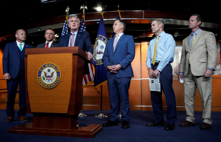 U.S. House Minority Leader Kevin McCarthy announces withdrawal of Republican nominees to serve on special committee probin...
