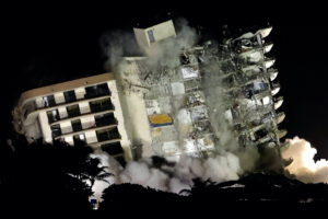 Demolition of the partially collapsed Champlain Towers South residential building in Surfside