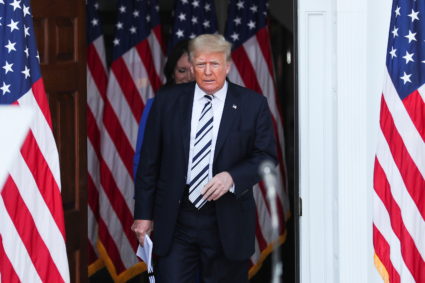 Former U.S. President Trump speaks at his golf club in Bedminster, New Jersey