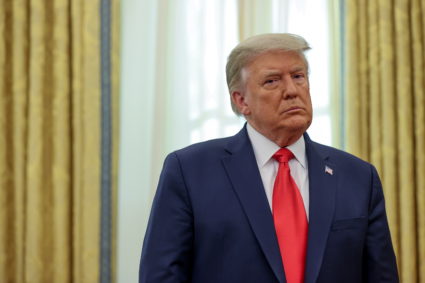U.S. President Trump participates in a medal ceremony in the Oval Office at the White House in Washington