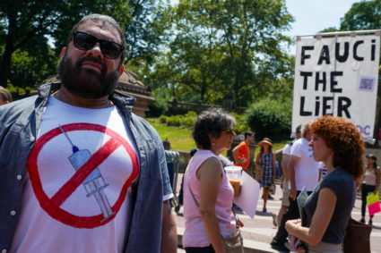 Protestors hold an anti-vaccine rally at Central Park