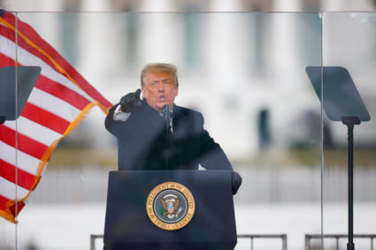 U.S. President Donald Trump gestures as he speaks during a rally to contest the certification of the 2020 U.S. presidential election results by the U.S. Congress, in Washington, U.S, January 6, 2021. Photo by Jim Bourg/Reuters.