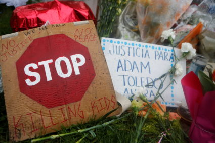 A growing memorial to 13-year-old Adam Toledo in Chicago