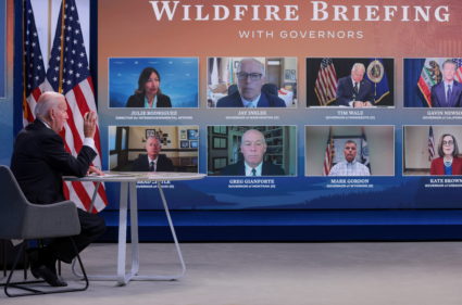 President Joe Biden holds a wildfire briefing with governors at the White House