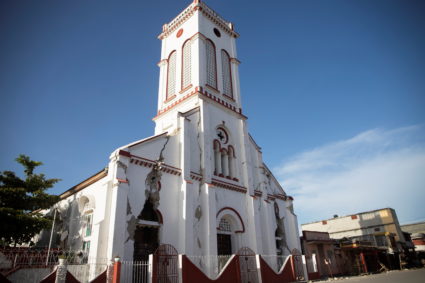 A damaged church is pictured after a 7.2 magnitude earthquake in Les Cayes