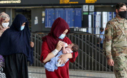 Afghan refugees arrive at Dulles Airport in Virginia
