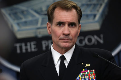 Pentagon Press Secretary Rear Admiral John Kirby listens during a media briefing October 15, 2014 at the Pentagon in Arlington, Virginia. Photo by Alex Wong/Getty Images