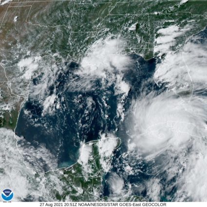 Hurricane Ida moves over Cuba on its way into the Gulf of Mexico in this NOAA satellite image from 5 p.m. Friday, August 27,
