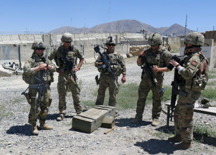 U.S. military advisers from the 1st Security Force Assistance Brigade at an Afghan National Army base in Maidan Wardak pro...