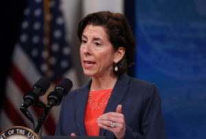 FILE PHOTO: U.S. Secretary of Commerce Gina Raimondo speaks during an infrastructure event at the White House in Washingto...