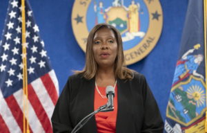 New York State Attorney General, Letitia James, speaks during a news conference in New York City