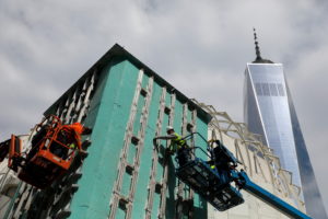 Construction crews work on The Saint Nicholas Greek Orthodox Church and National Shrine at the World Trade Center in the M...