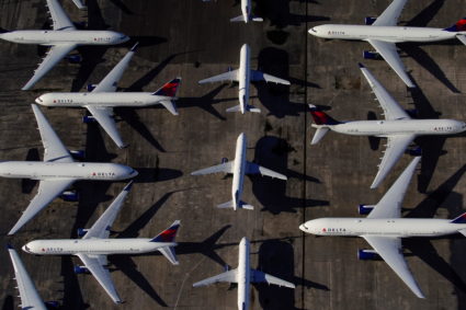 Delta Air Lines passenger planes are seen parked due to flight reductions made to slow the spread of coronavirus disease (COVID-19), at Birmingham-Shuttlesworth International Airport in Birmingham, Alabama, U.S. March 25, 2020. Photo by Elijah Nouvelage/REUTERS