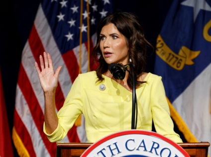 South Dakota Governor Noem speaks at North Carolina GOP convention on day former President Trump was expected to speak in ...
