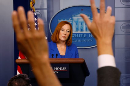 White House Press Secretary Jen Psaki attends a press briefing at the White House in Washington