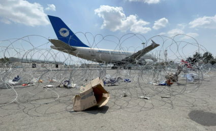 A commercial airplane is seen at the Hamid Karzai International Airport a day after U.S troops withdrawal in Kabul, Afghanistan August 31, 2021. Photo by Stringer/REUTERS