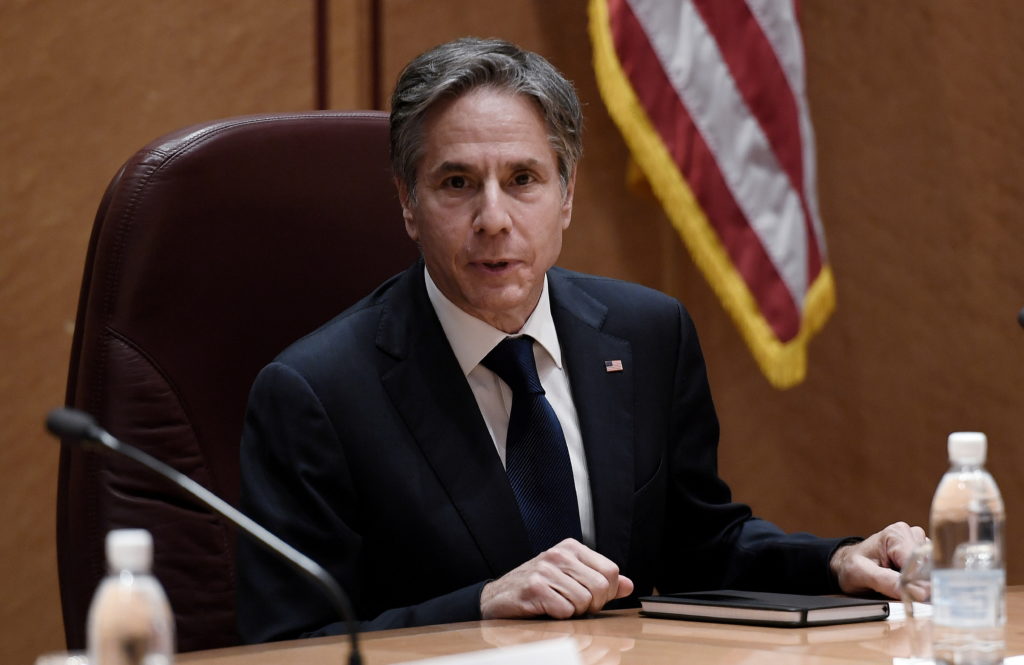 U.S. Secretary of State Blinken attends a meeting at Ramstein