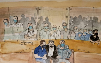 Sketches show Paris' November 2015 attacks accused during trial at Paris courthouse